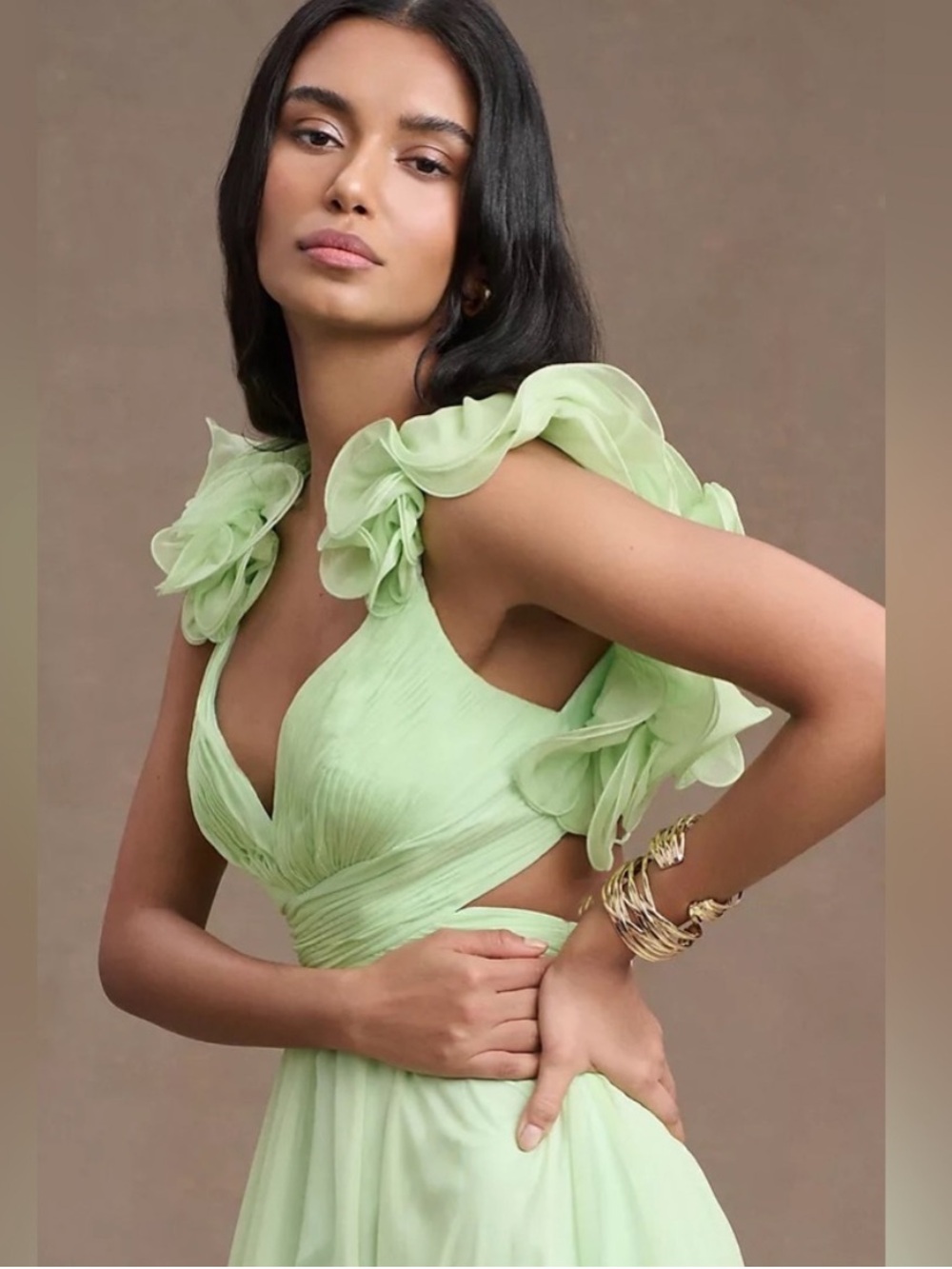 NEW MAC DUGGAL Ruffle Tiered Cut-Out Chiffon Gown Anthropologie size 4 - Picture 3 of 16